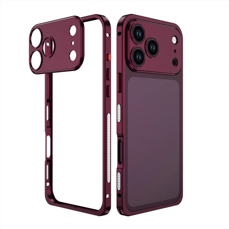For iPhone 18 Pro Max Bumper Cases Metal Frame Heat Dissipation Cover with Lens Protector - Mørkerød