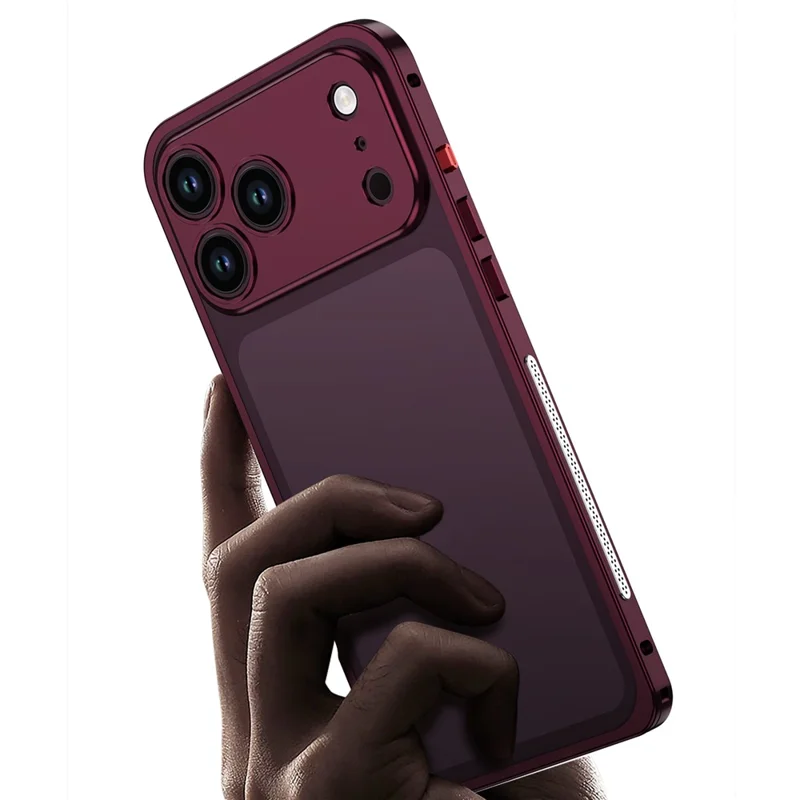 For iPhone 18 Pro Max Bumper Cases Metal Frame Heat Dissipation Cover with Lens Protector - Mørkerød