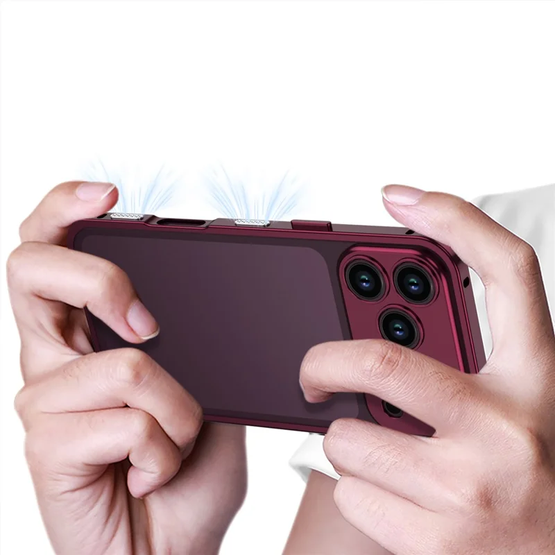 For iPhone 18 Pro Max Bumper Cases Metal Frame Heat Dissipation Cover with Lens Protector - Mørkerød