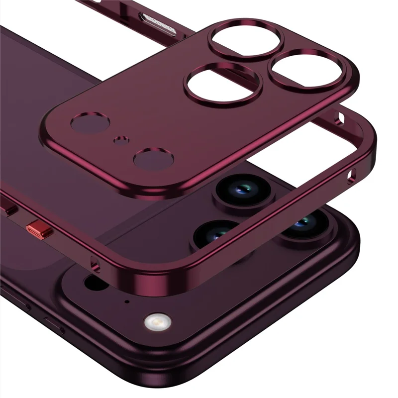 For iPhone 18 Pro Max Bumper Cases Metal Frame Heat Dissipation Cover with Lens Protector - Mørkerød