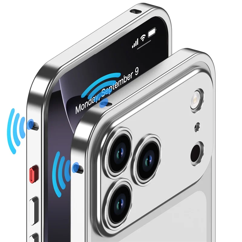 For iPhone 18 Pro Max Bumper Cases Metal Frame Heat Dissipation Cover with Lens Protector - Mørkerød