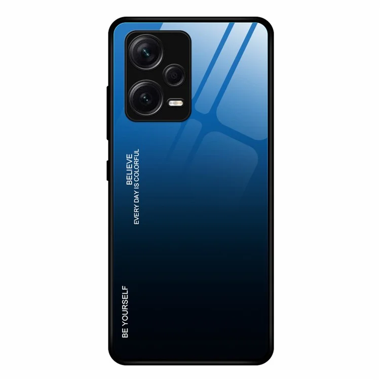 Para Xiaomi Redmi Note 12 Pro+ 5G Gradiente de Cores Vidro Temperado Duro PC Capa Macia TPU Caso à Prova de Choque Capa de Telefone Celular - Azul / Preto