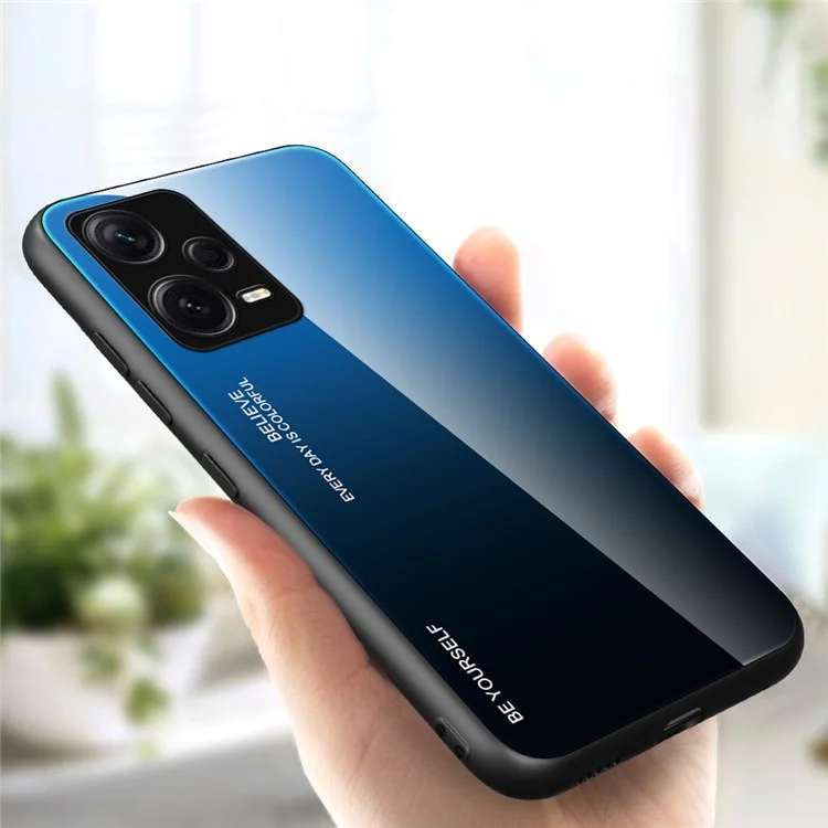 Para Xiaomi Redmi Note 12 Pro+ 5G Gradiente de Cores Vidro Temperado Duro PC Capa Macia TPU Caso à Prova de Choque Capa de Telefone Celular - Azul / Preto