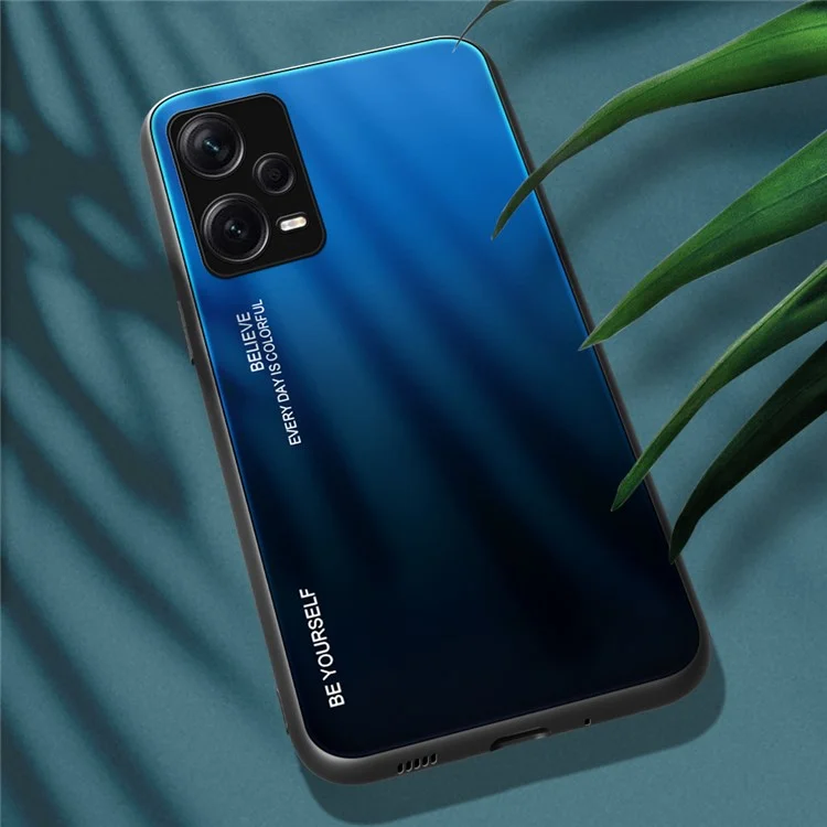 Para Xiaomi Redmi Note 12 Pro+ 5G Gradiente de Cores Vidro Temperado Duro PC Capa Macia TPU Caso à Prova de Choque Capa de Telefone Celular - Azul / Preto