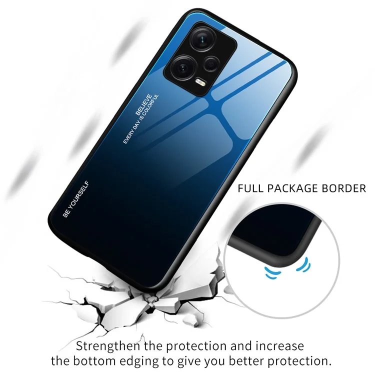 Para Xiaomi Redmi Note 12 Pro+ 5G Gradiente de Cores Vidro Temperado Duro PC Capa Macia TPU Caso à Prova de Choque Capa de Telefone Celular - Azul / Preto