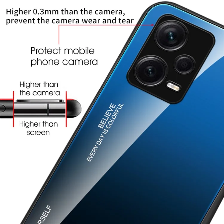 Para Xiaomi Redmi Note 12 Pro+ 5G Gradiente de Cores Vidro Temperado Duro PC Capa Macia TPU Caso à Prova de Choque Capa de Telefone Celular - Azul / Preto