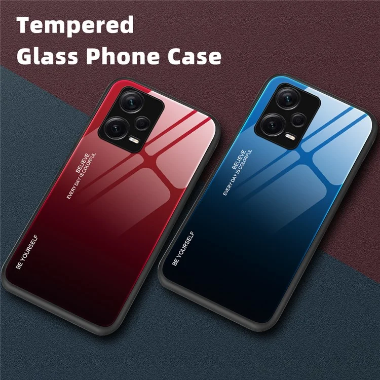 Para Xiaomi Redmi Note 12 Pro+ 5G Gradiente de Cores Vidro Temperado Duro PC Capa Macia TPU Caso à Prova de Choque Capa de Telefone Celular - Azul / Preto