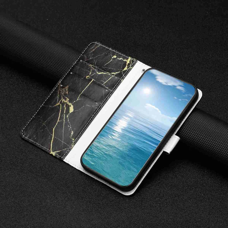 For Samsung Galaxy S27 Ultra Stand Case Marble Painted Folio Flip Leather Wallet Phone Cover - Black Gold Marble - 7