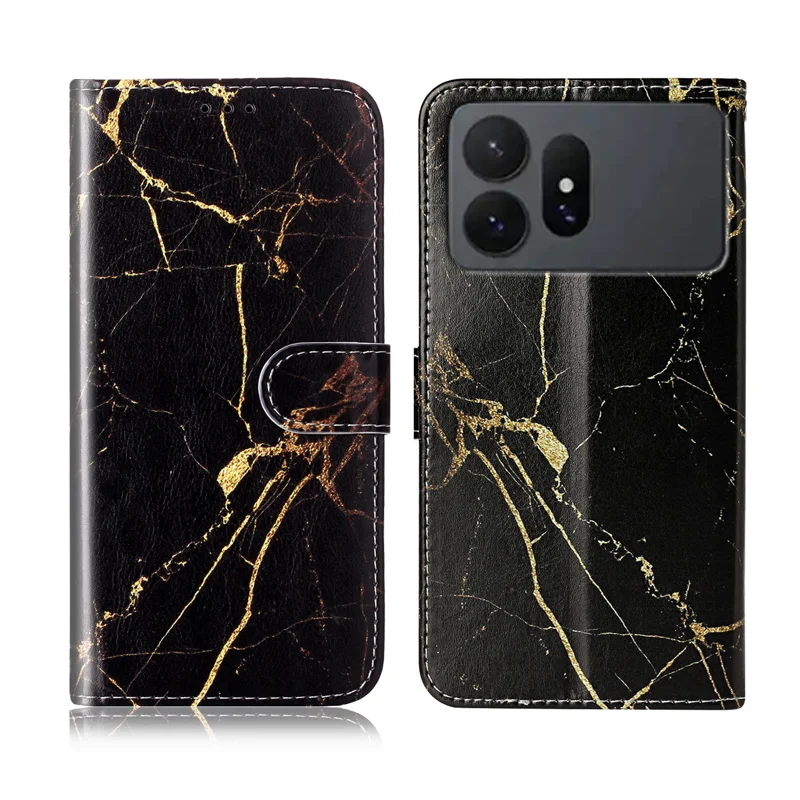 For Samsung Galaxy S27 Pro Stand Case Marble Painted Folio Flip Leather Wallet Phone Cover - Black Gold Marble - 1