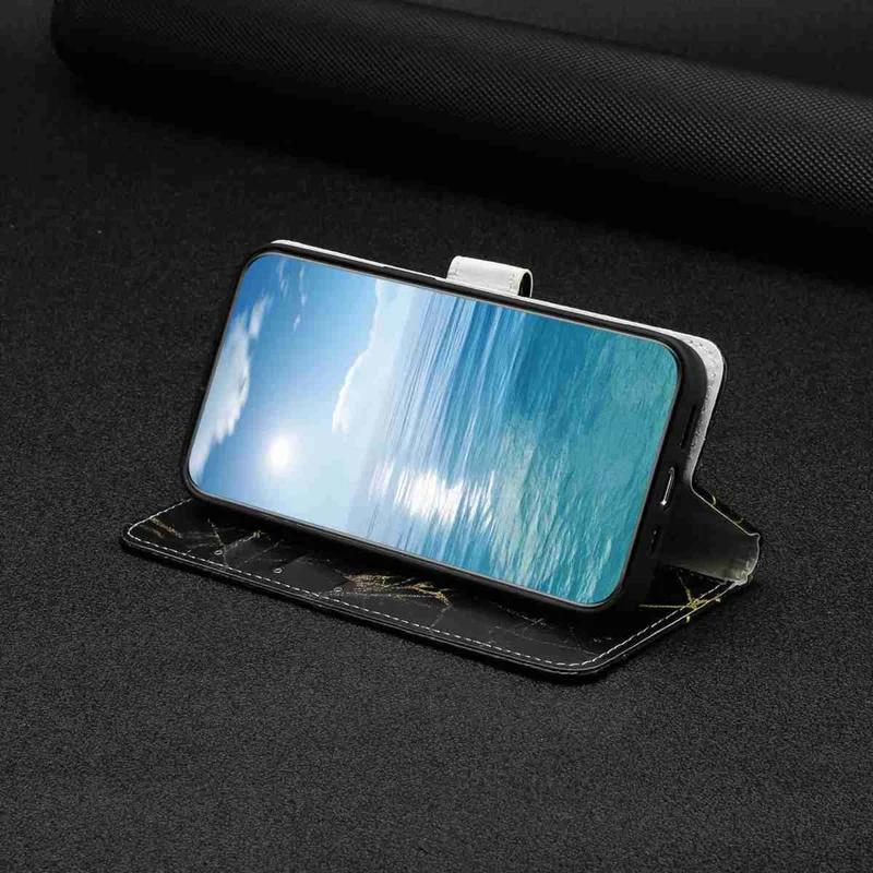 For Samsung Galaxy S27 Pro Stand Case Marble Painted Folio Flip Leather Wallet Phone Cover - Black Gold Marble - 5