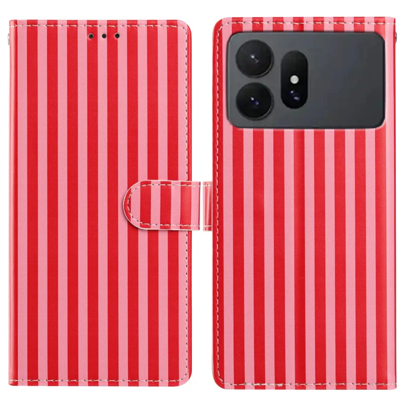 For Samsung Galaxy S27 Pro Wallet Case Vintage Stripes Leather Stand Flip Phone Cover with Wrist Strap - Red - 1