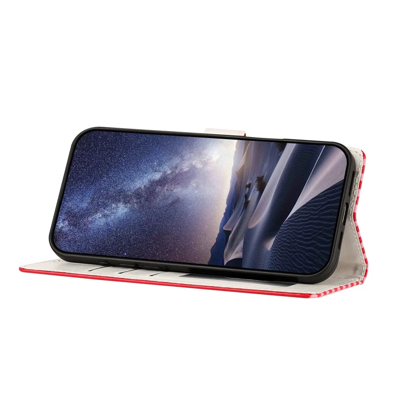 For Samsung Galaxy S27 Pro Wallet Case Vintage Stripes Leather Stand Flip Phone Cover with Wrist Strap - Red - 6