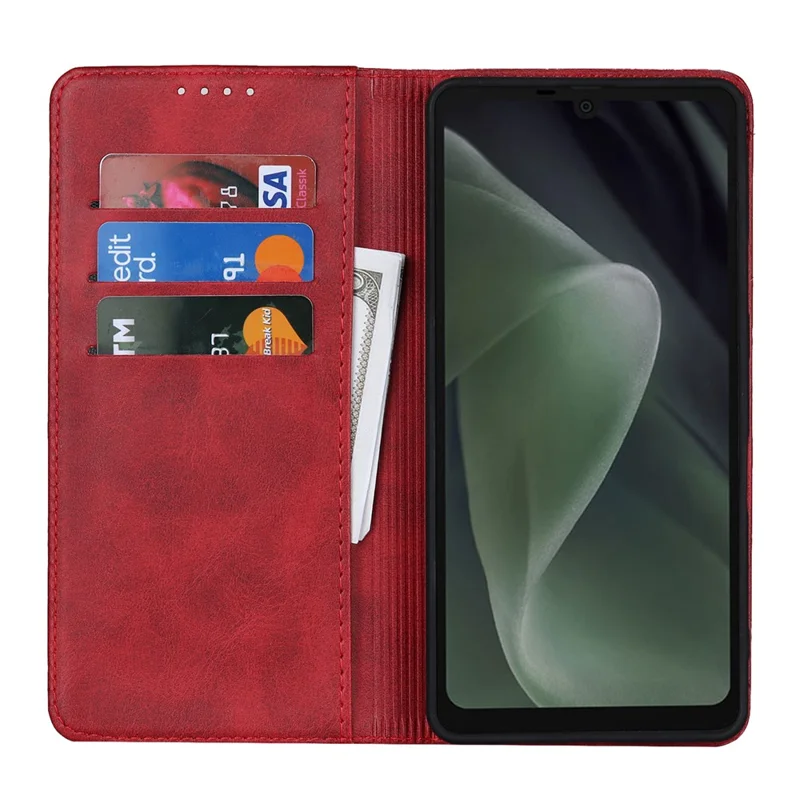 Flip Folio Phone Cover For Sharp Aquos Sense 7 Plus Calf Texture PU Leather Stand Magnetic Absorption Anti-scratch Wallet Phone Case - Red