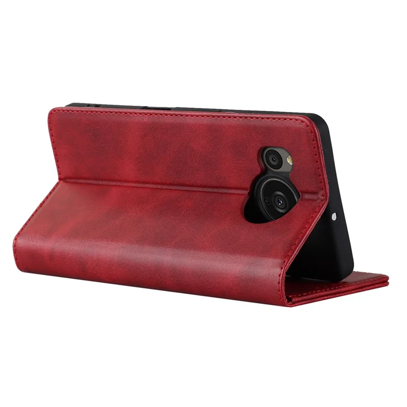Flip Folio Phone Cover For Sharp Aquos Sense 7 Plus Calf Texture PU Leather Stand Magnetic Absorption Anti-scratch Wallet Phone Case - Red