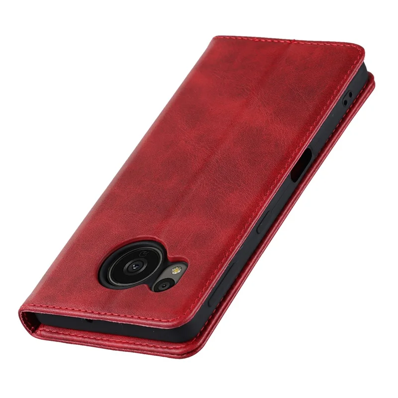 Flip Folio Phone Cover For Sharp Aquos Sense 7 Plus Calf Texture PU Leather Stand Magnetic Absorption Anti-scratch Wallet Phone Case - Red