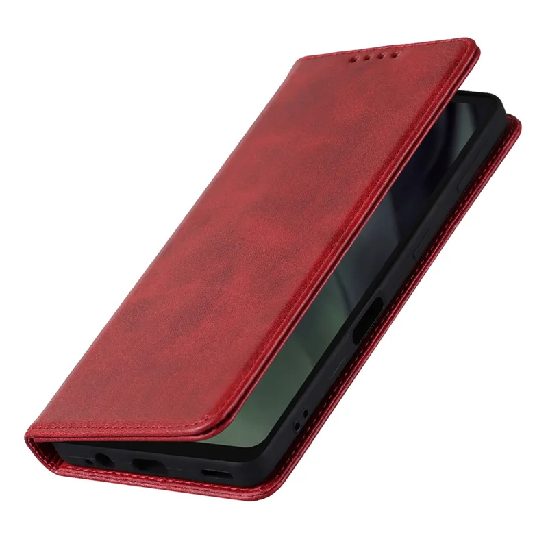 Flip Folio Phone Cover For Sharp Aquos Sense 7 Plus Calf Texture PU Leather Stand Magnetic Absorption Anti-scratch Wallet Phone Case - Red