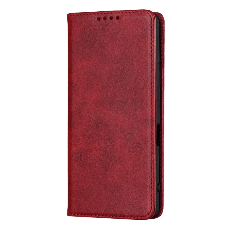 Flip Folio Phone Cover For Sharp Aquos Sense 7 Plus Calf Texture PU Leather Stand Magnetic Absorption Anti-scratch Wallet Phone Case - Red