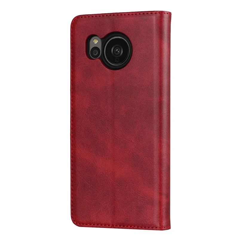 Flip Folio Phone Cover For Sharp Aquos Sense 7 Plus Calf Texture PU Leather Stand Magnetic Absorption Anti-scratch Wallet Phone Case - Red