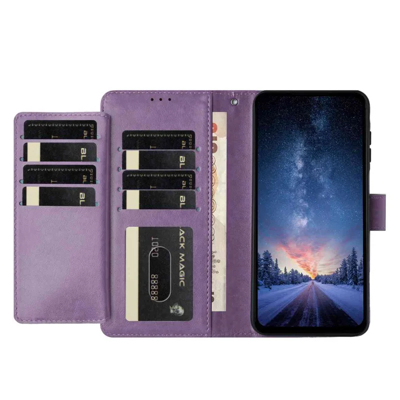 For Samsung Galaxy S27 Ultra Wallet Phone Case Stand PU Leather Folio Flip Cover with 8 Card Slot - Purple - 8