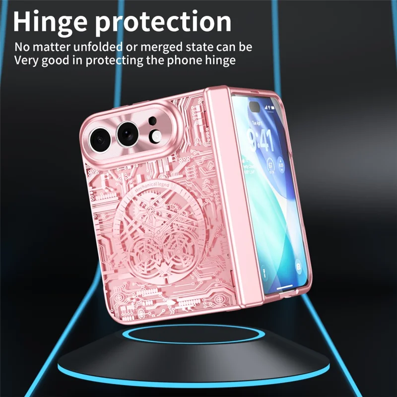 Etui na iPhone Fold Case Mechanical Legend pokryta metalicznie PC obudowa z folią ekranową - różowa złota