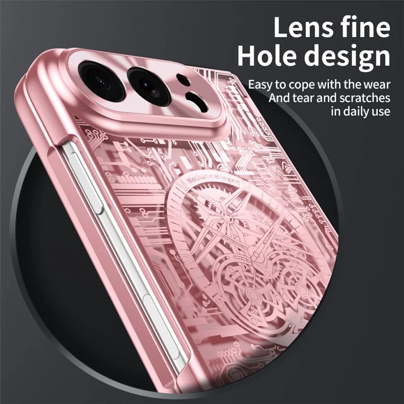 Etui na iPhone Fold Case Mechanical Legend pokryta metalicznie PC obudowa z folią ekranową - różowa złota