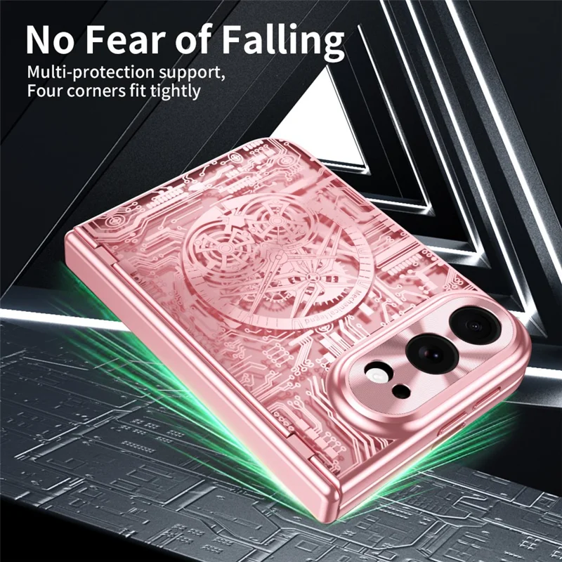 Etui na iPhone Fold Case Mechanical Legend pokryta metalicznie PC obudowa z folią ekranową - różowa złota