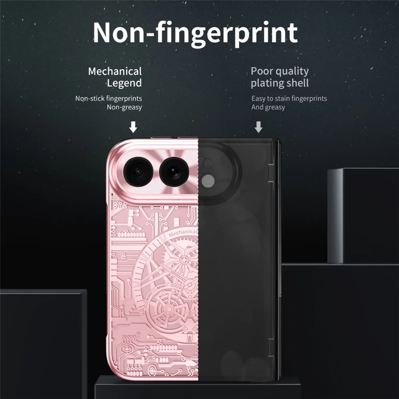 Etui na iPhone Fold Case Mechanical Legend pokryta metalicznie PC obudowa z folią ekranową - różowa złota