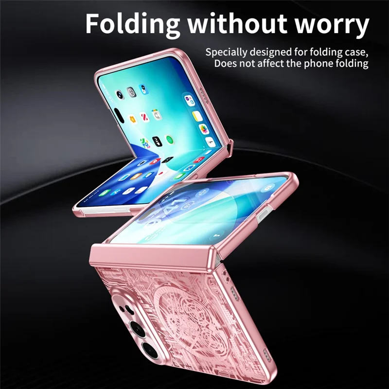 Etui na iPhone Fold Case Mechanical Legend pokryta metalicznie PC obudowa z folią ekranową - różowa złota