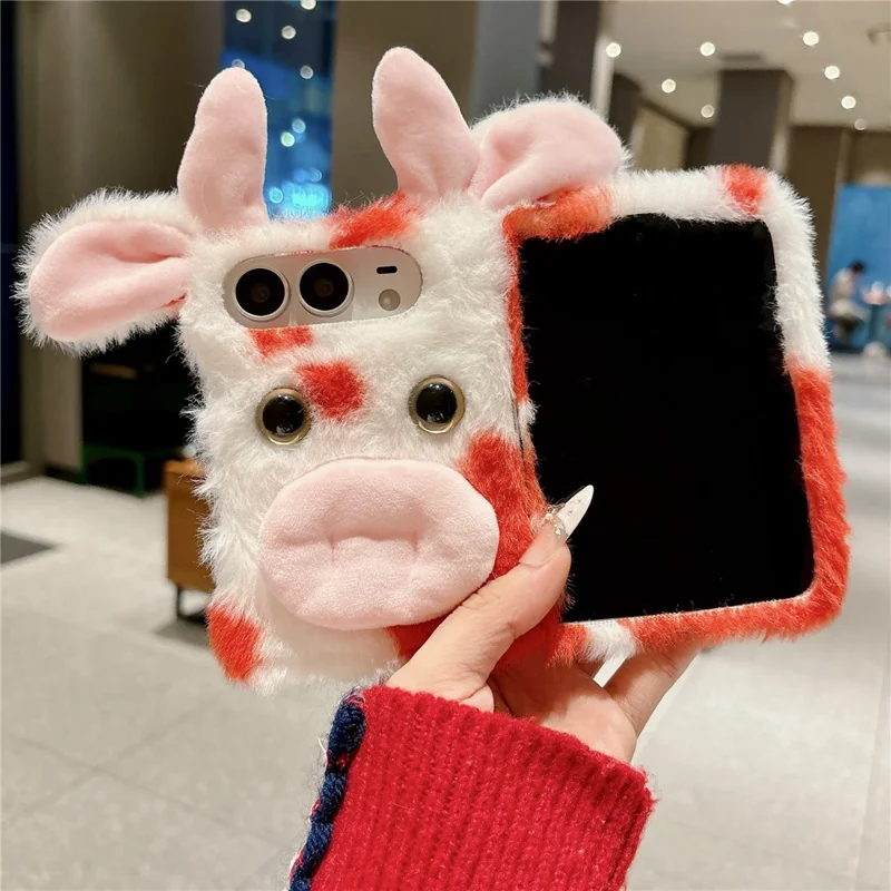 Obudowa dla iPhone Fold Pluszowa Krowa Twarda Obudowa PC Ochronna Obudowa na Telefon - Czerwony