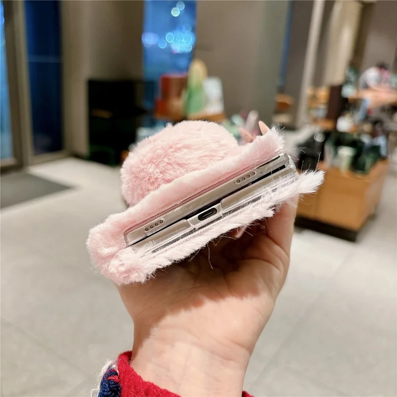 Etui na iPhone Fold z Kotkami Zimowe Pluszowe Twarde Etui PC - Różowe