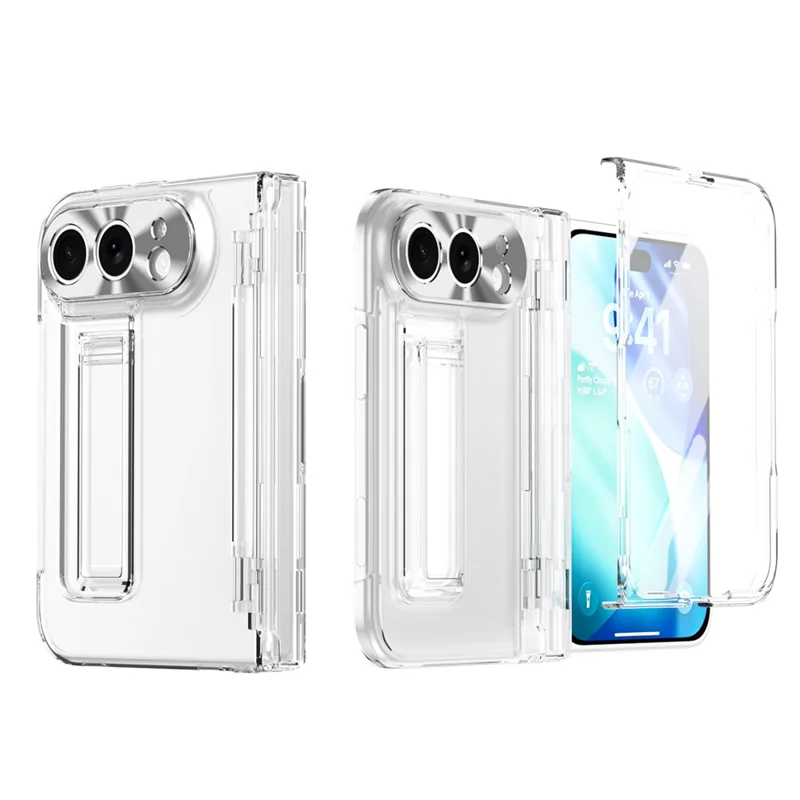 For iPhone Fold Case Hinge Protection Hard PC Phone Cover with Screen Film - Transparent