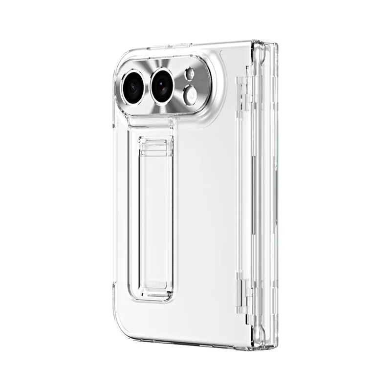 For iPhone Fold Case Hinge Protection Hard PC Phone Cover with Screen Film - Transparent