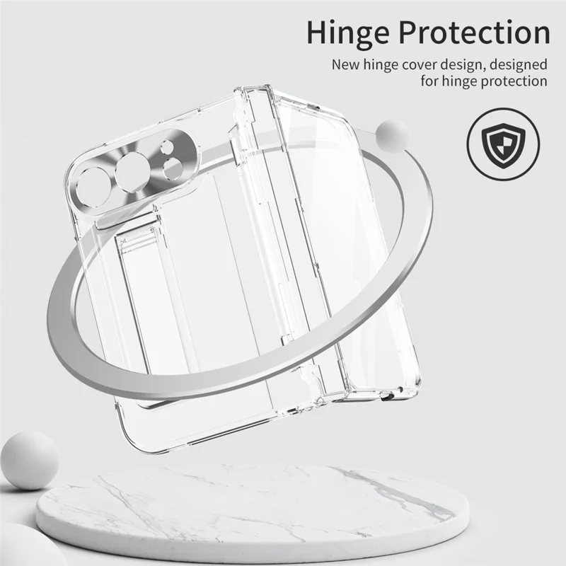 For iPhone Fold Case Hinge Protection Hard PC Phone Cover with Screen Film - Transparent