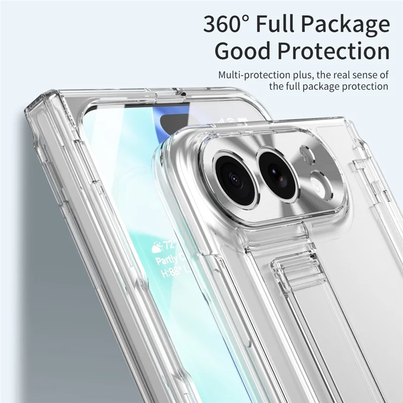 For iPhone Fold Case Hinge Protection Hard PC Phone Cover with Screen Film - Transparent