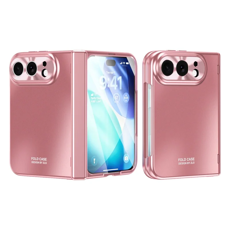 For iPhone Duo Case Electroplated PC Magnetic Phone Cover with Tempered Glass Film - Rose Gold