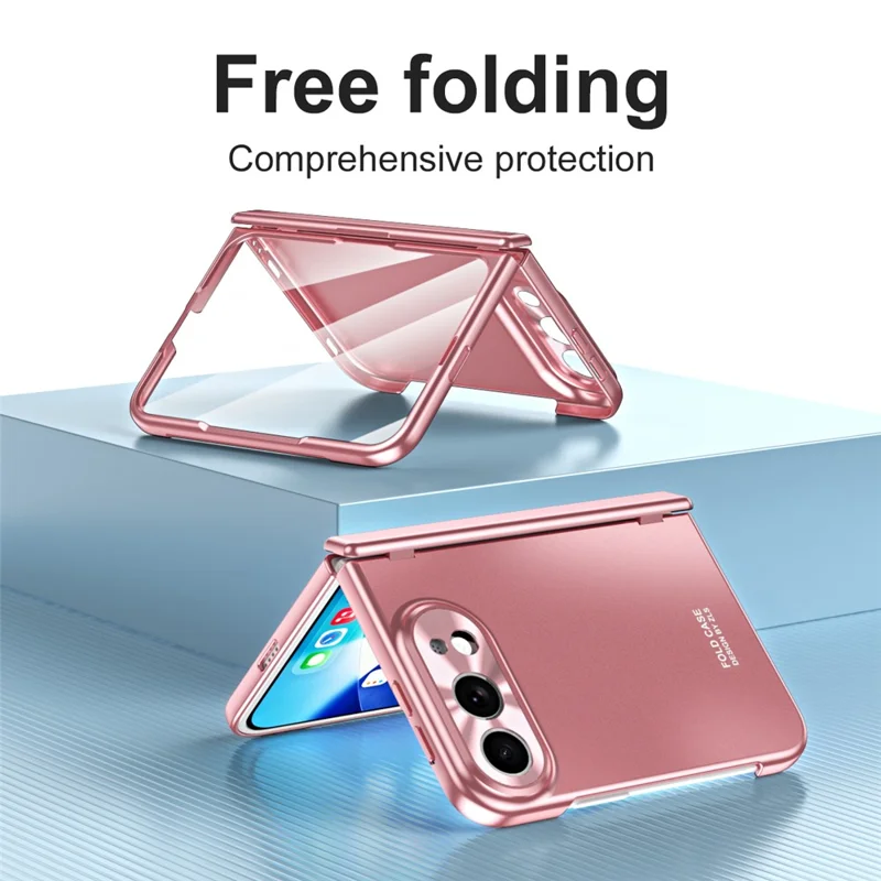 For iPhone Duo Case Electroplated PC Magnetic Phone Cover with Tempered Glass Film - Rose Gold