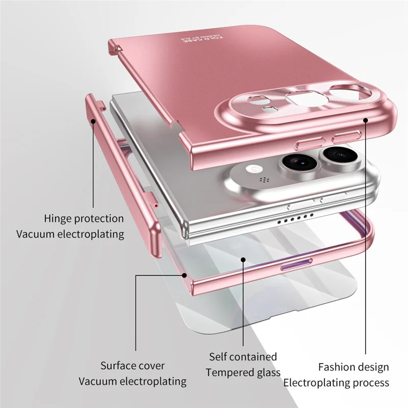 For iPhone Duo Case Electroplated PC Magnetic Phone Cover with Tempered Glass Film - Rose Gold