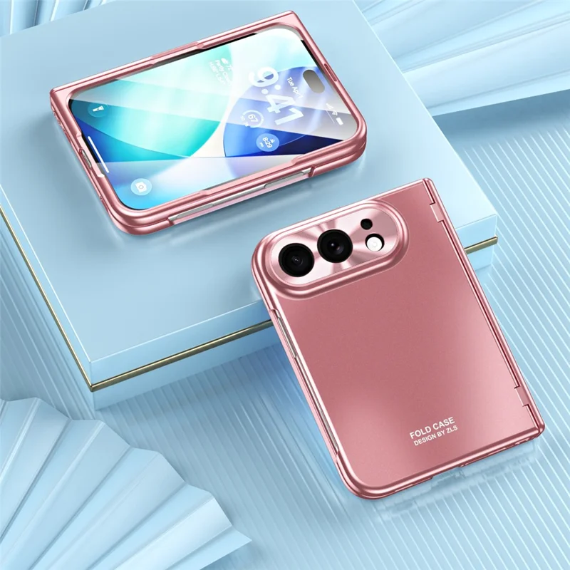 For iPhone Duo Case Electroplated PC Magnetic Phone Cover with Tempered Glass Film - Rose Gold