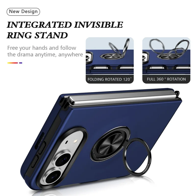 For iPhone Duo Case PC + TPU Phone Cover with Rotatable Ring Holder - Blue