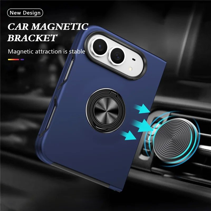 For iPhone Duo Case PC + TPU Phone Cover with Rotatable Ring Holder - Blue