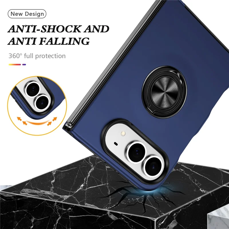 For iPhone Duo Case PC + TPU Phone Cover with Rotatable Ring Holder - Blue