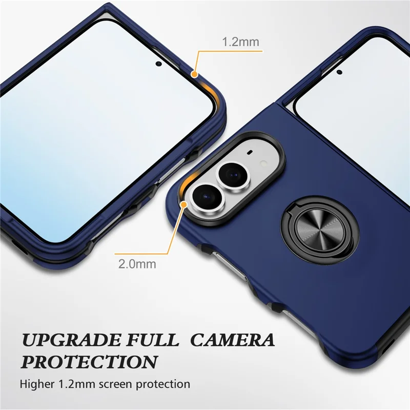 For iPhone Duo Case PC + TPU Phone Cover with Rotatable Ring Holder - Blue