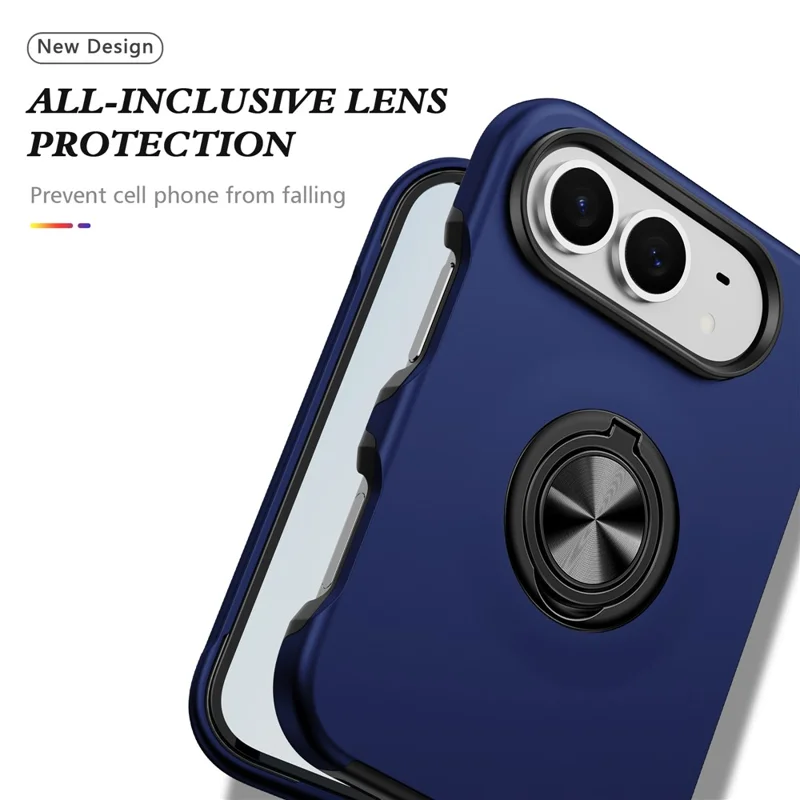 For iPhone Duo Case PC + TPU Phone Cover with Rotatable Ring Holder - Blue