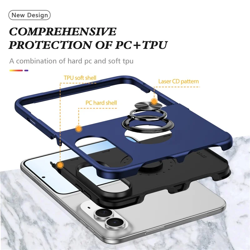 For iPhone Duo Case PC + TPU Phone Cover with Rotatable Ring Holder - Blue