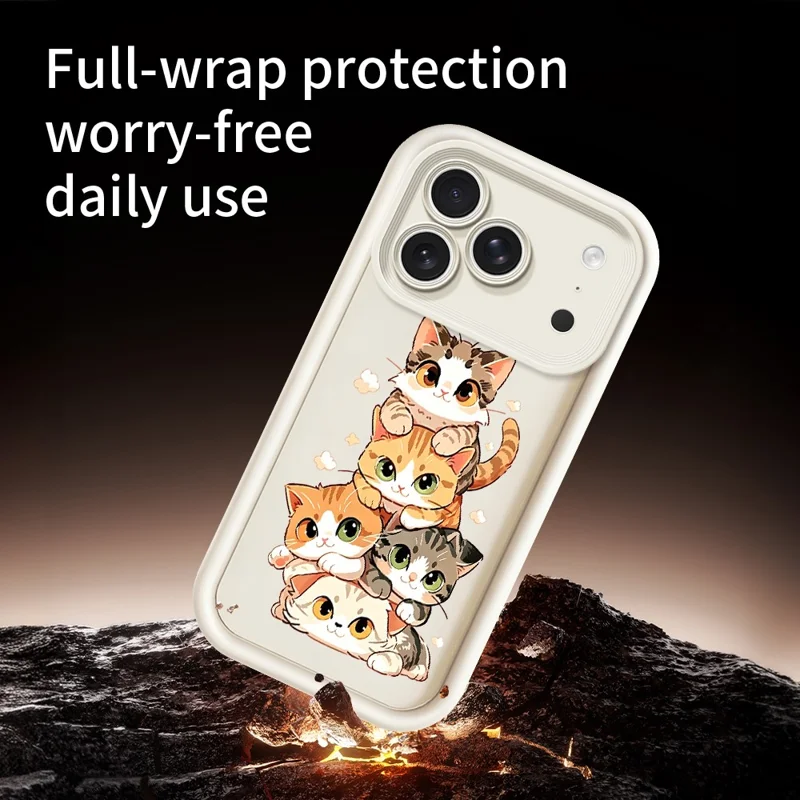 Til iPhone 18 Pro Max / 17 Pro Max TPU Case Katte Stack Design Mønster Gummibehandlet Anti-slip Telefon Bagdæksel - Hvid