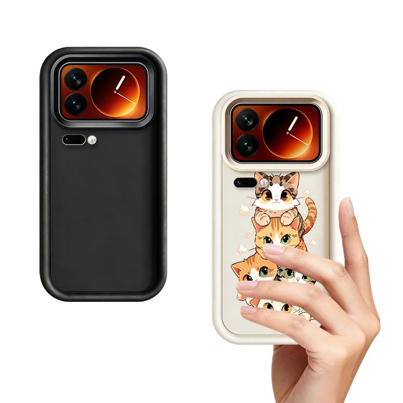 For Xiaomi 17 Pro Max TPU Case Cat Stack Design Pattern Rubberized Anti-Slip Phone Back Cover - White