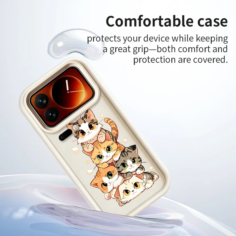 For Xiaomi 17 Pro Max TPU Case Cat Stack Design Pattern Rubberized Anti-Slip Phone Back Cover - White
