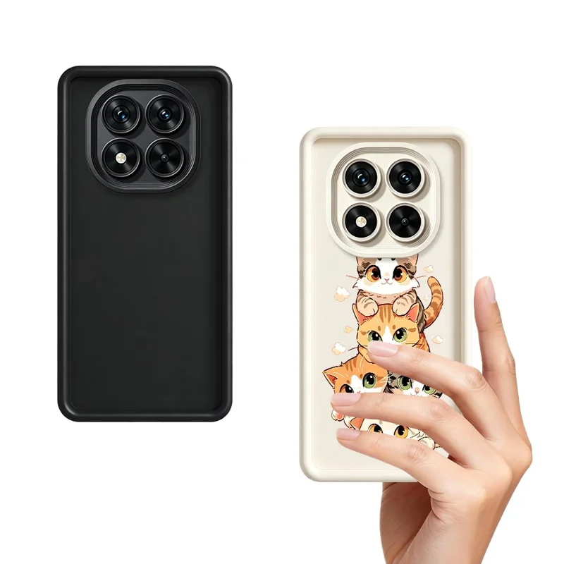 Capa de TPU para Xiaomi Redmi Note 15 Pro+ 5G (Global) / Poco M8 Pro 5G, Estampa com Design de Gatos Empilhados, Superfície Aveludada Anti-derrapante, Capa Traseira para Telemóvel - Branco