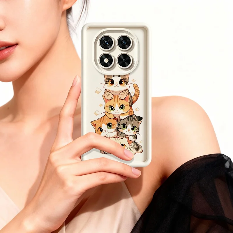 Capa de TPU para Xiaomi Redmi Note 15 Pro+ 5G (Global) / Poco M8 Pro 5G, Estampa com Design de Gatos Empilhados, Superfície Aveludada Anti-derrapante, Capa Traseira para Telemóvel - Branco
