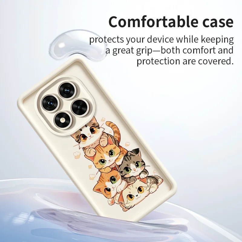 Capa de TPU para Xiaomi Redmi Note 15 Pro+ 5G (Global) / Poco M8 Pro 5G, Estampa com Design de Gatos Empilhados, Superfície Aveludada Anti-derrapante, Capa Traseira para Telemóvel - Branco